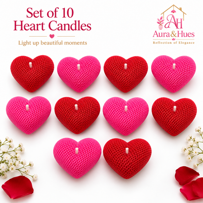 Aura & Hues Heart-Shaped Scented Candles, Pack of 6, Pink & Red, Rose & Sandalwood Fragrance, Hand-Poured Wax with Cotton Wicks for Romantic Décor & Gifting, 4 × 4 × 1.5 cm Each