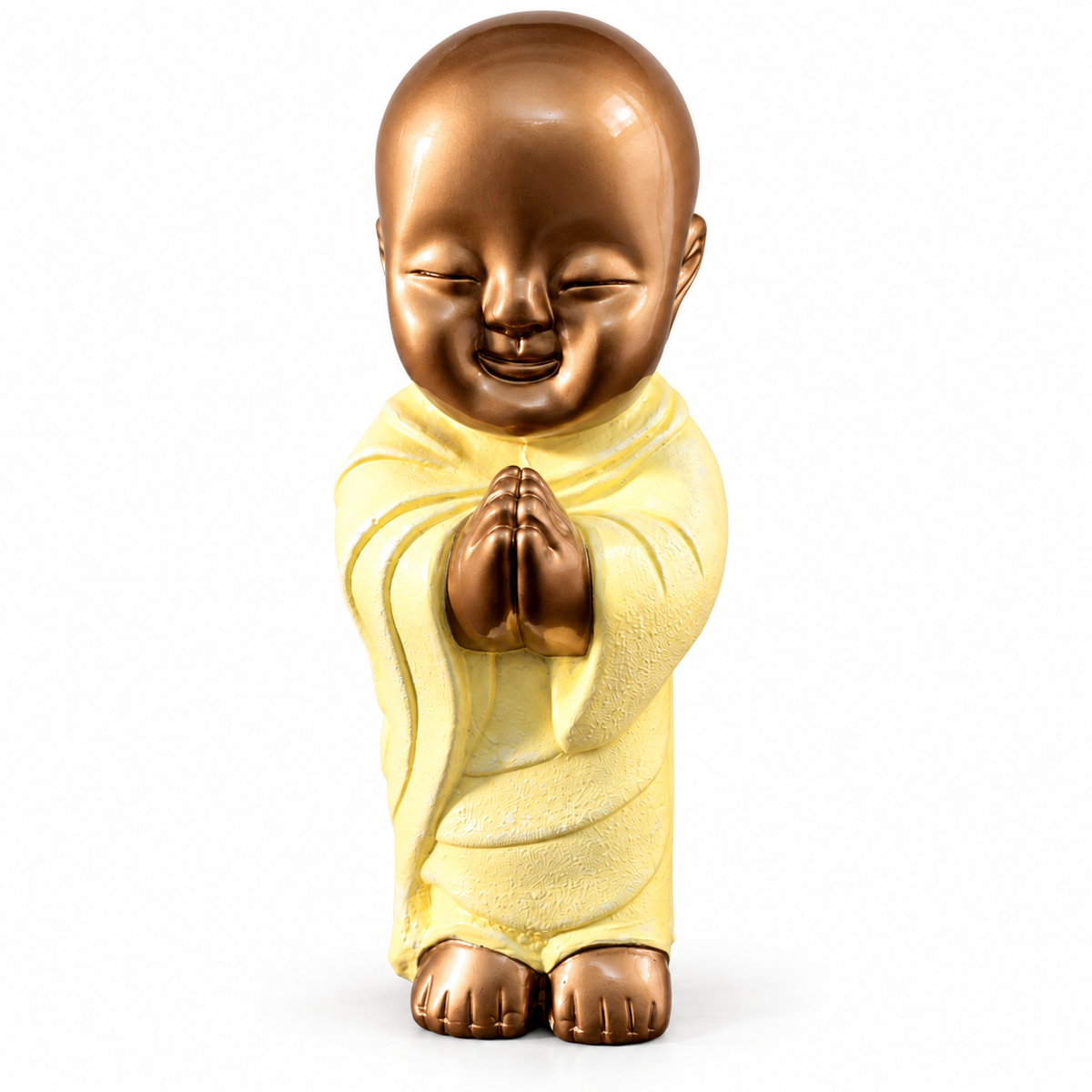 Peaceful Meditating Monk Figurine (Large) - Metallic Gold & Cream