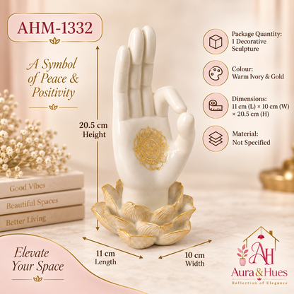Sacred Lotus Palm Mudra Accent - Pearlescent White & Gold