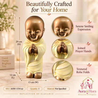 Peaceful Meditating Monk Figurine (Large) - Metallic Gold & Cream