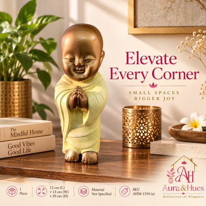 Peaceful Meditating Monk Figurine (Large) - Metallic Gold & Cream
