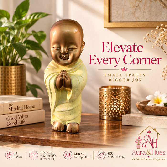 Peaceful Meditating Monk Figurine (Large) - Metallic Gold & Cream