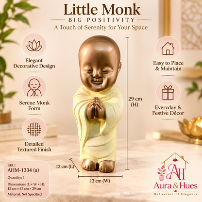 Peaceful Meditating Monk Figurine (Large) - Metallic Gold & Cream