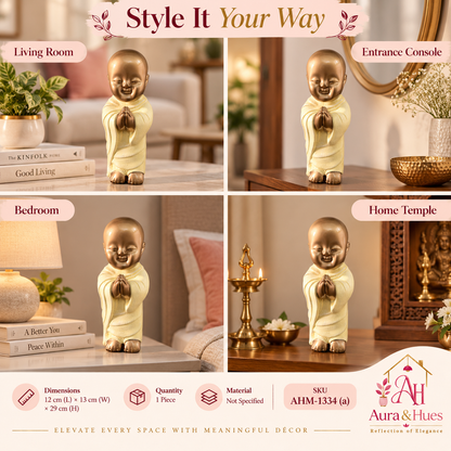 Peaceful Meditating Monk Figurine (Large) - Metallic Gold & Cream