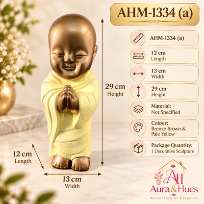 Peaceful Meditating Monk Figurine (Large) - Metallic Gold & Cream