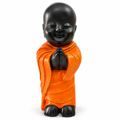 Peaceful Meditating Monk Figurine (Large) - Jet Black & Orange