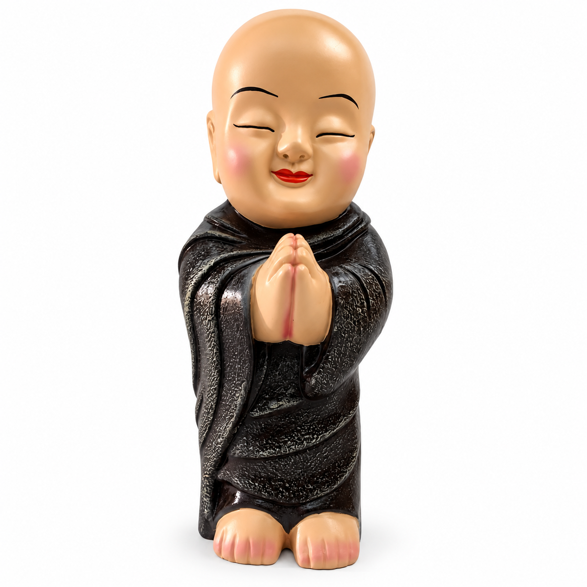 Peaceful Meditating Monk Figurine (Large) - Warm Beige & Textured Black