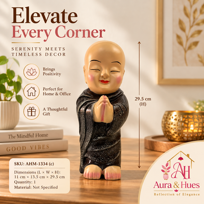 Peaceful Meditating Monk Figurine (Large) - Warm Beige & Textured Black