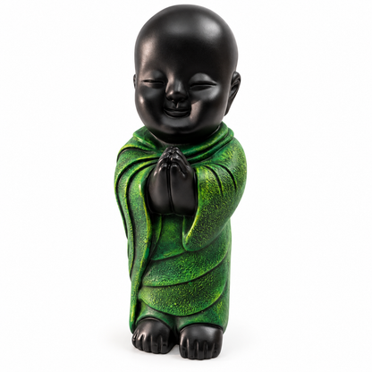 Peaceful Meditating Monk Figurine (Large) - Jet Black & Textured Green