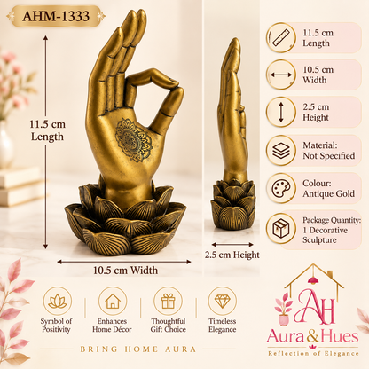 Sacred Lotus Palm Mudra Accent - Ornate Antique Gold