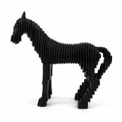 Minimalist Geometric Lining Stallion Horse - Jet Black