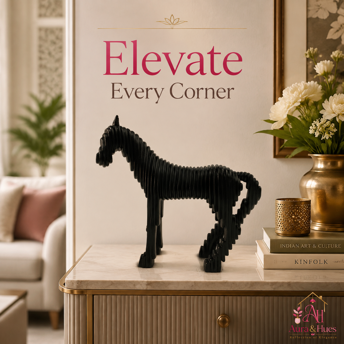 Minimalist Geometric Lining Stallion Horse - Jet Black
