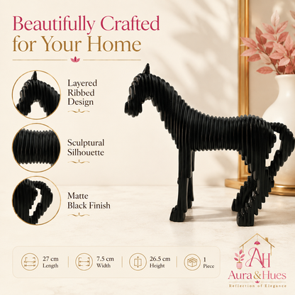 Minimalist Geometric Lining Stallion Horse - Jet Black