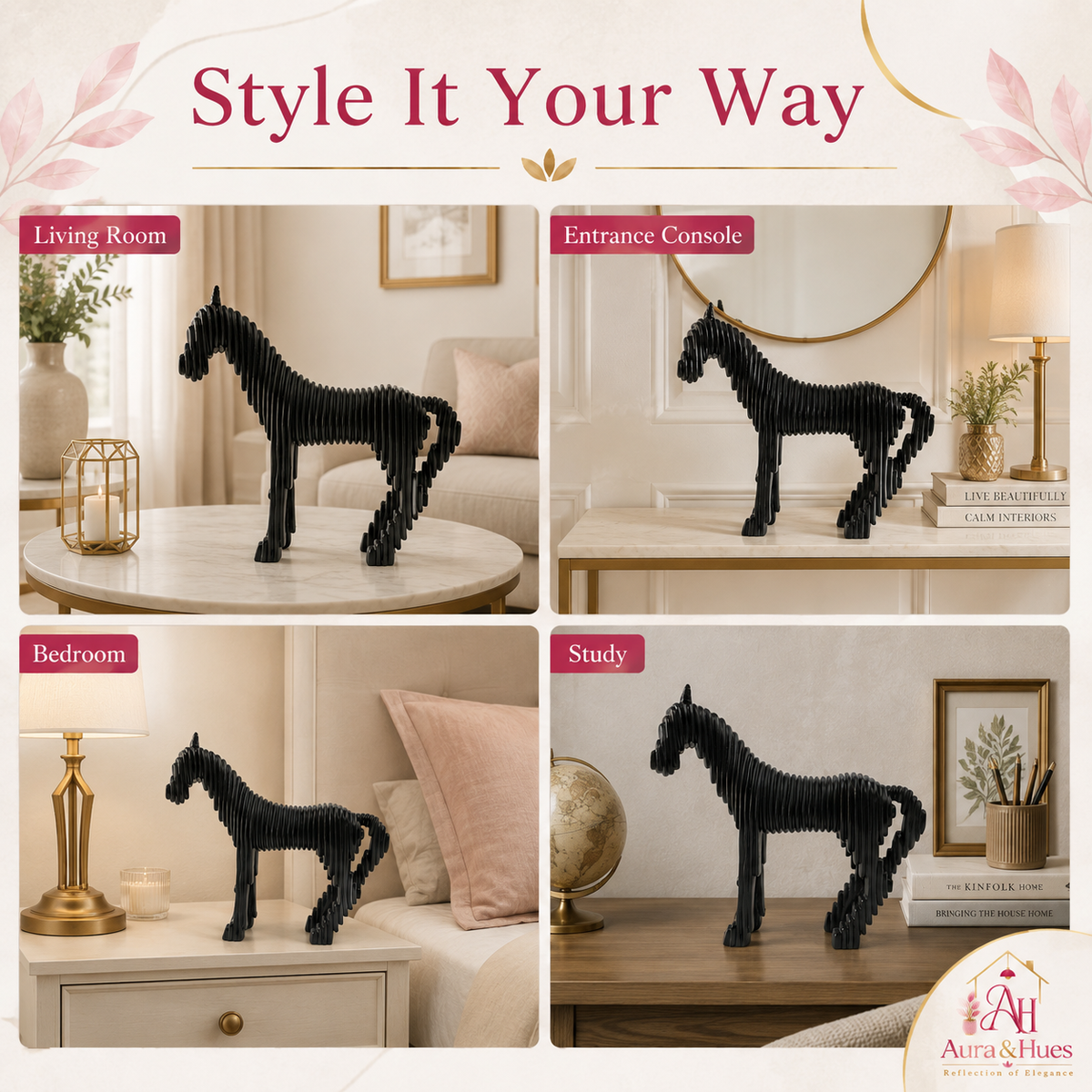 Minimalist Geometric Lining Stallion Horse - Jet Black