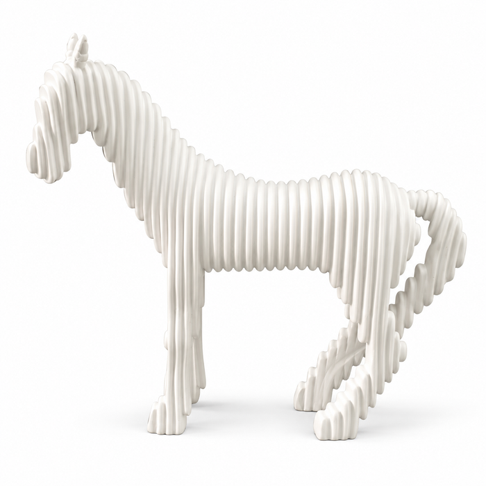 Minimalist Geometric Lining Stallion Horse Figurine - Pristine White