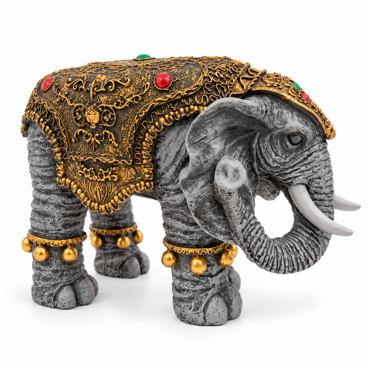 Majestic Royal Standing Elephant Showpiece - Charcoal Grey & Antique Gold