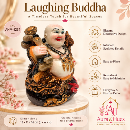 Feng Shui Wealth Ingot laughing buddha Idol - Golden Brown