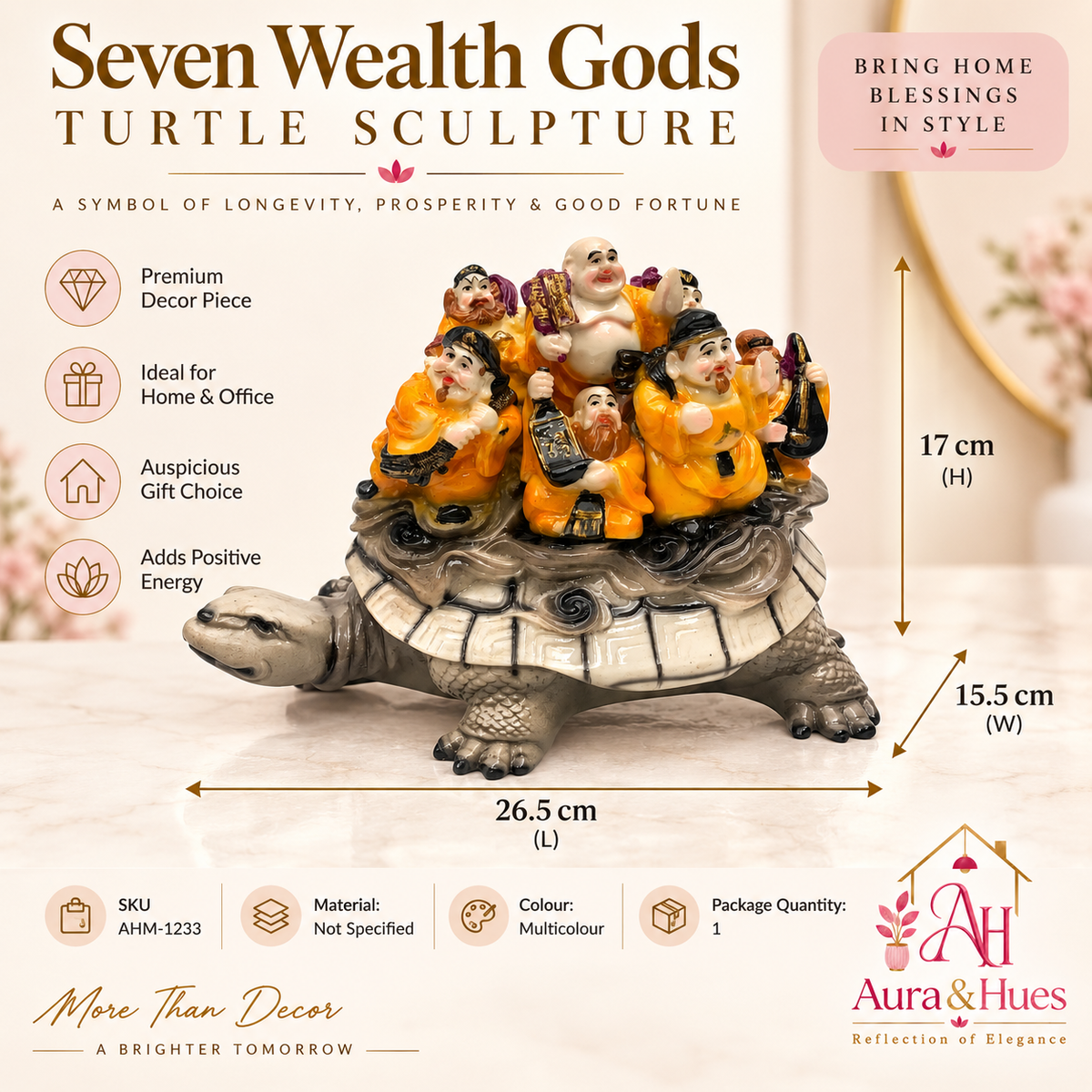 Feng Shui Good Fortune Dragon Turtle Statue - Multicolor Mix