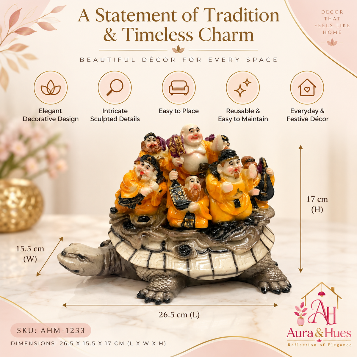 Feng Shui Good Fortune Dragon Turtle Statue - Multicolor Mix