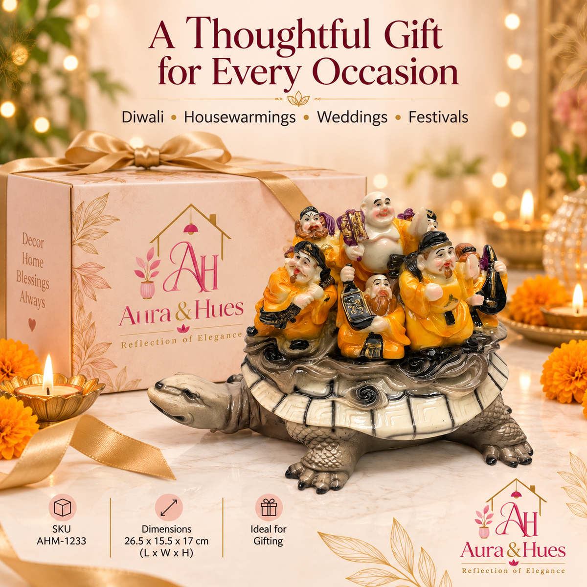 Feng Shui Good Fortune Dragon Turtle Statue - Multicolor Mix