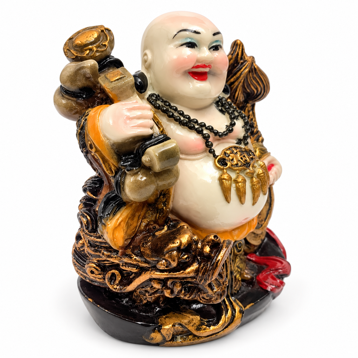 Feng Shui Wealth Ingot laughing buddha Idol - Golden Brown