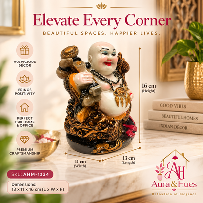 Feng Shui Wealth Ingot laughing buddha Idol - Golden Brown