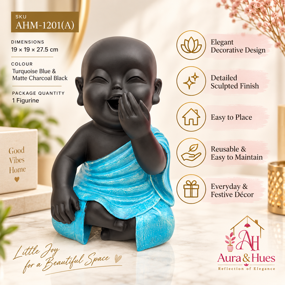 Start-One Hand On Mouth Home Decor Doll - Blue & Black
