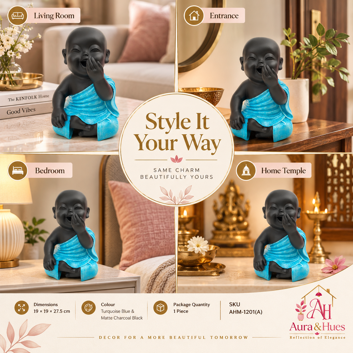Start-One Hand On Mouth Home Decor Doll - Blue & Black