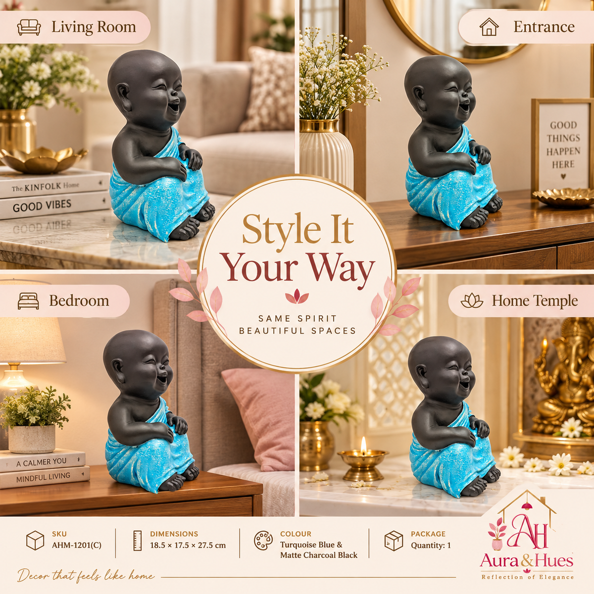 Thinking Pose Home Decor Doll - Blue & Black