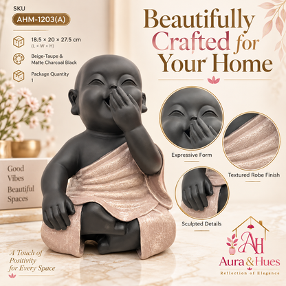 One Hand On Mouth Home Decor Doll - Beige & Black