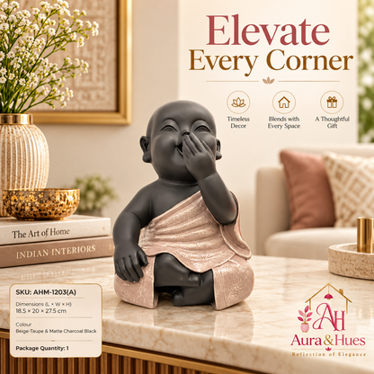 One Hand On Mouth Home Decor Doll - Beige & Black