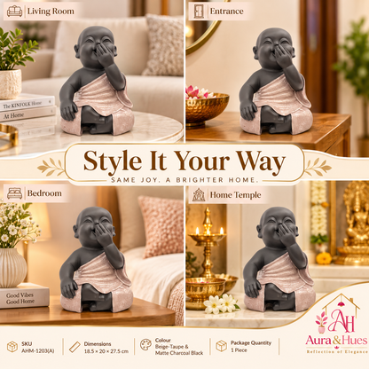 One Hand On Mouth Home Decor Doll - Beige & Black