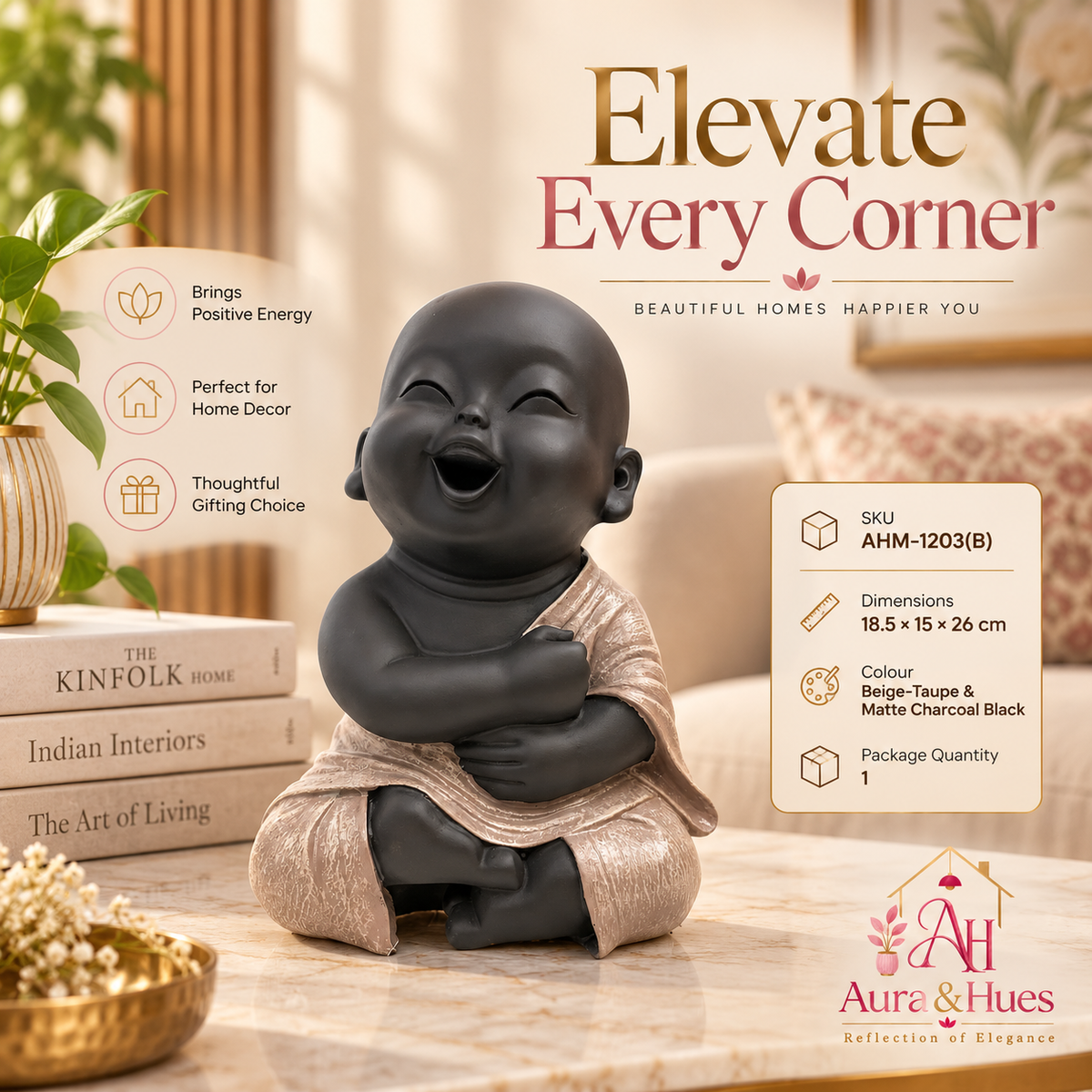 Hands Folded Home Decor Doll - Beige & Black