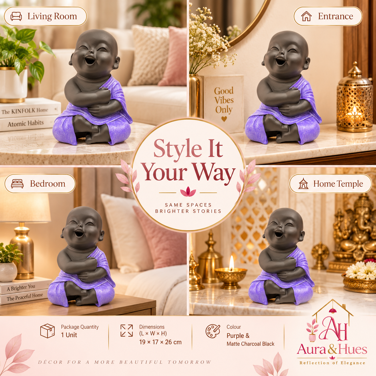 Hands Folded Home Decor Doll - Purple & Black