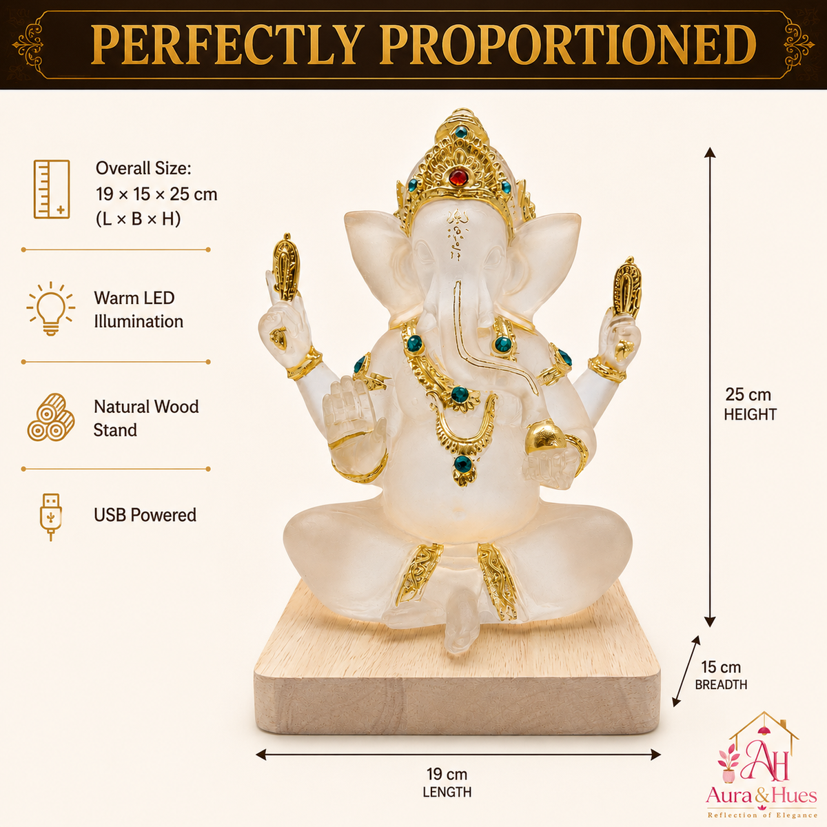 Crystal Blessings Ganesha LED Lamp - Features Highlight