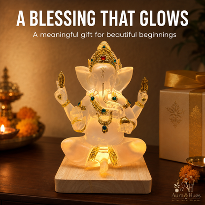 Crystal Blessings Ganesha LED Lamp - Divine Detail Close-up