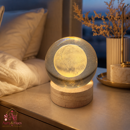 LED Crystal Ball Moon - Bedside lifestyle shot