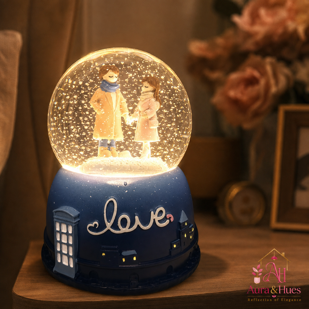Love Couple Snow Globe – illuminated LED with swirling snow effect