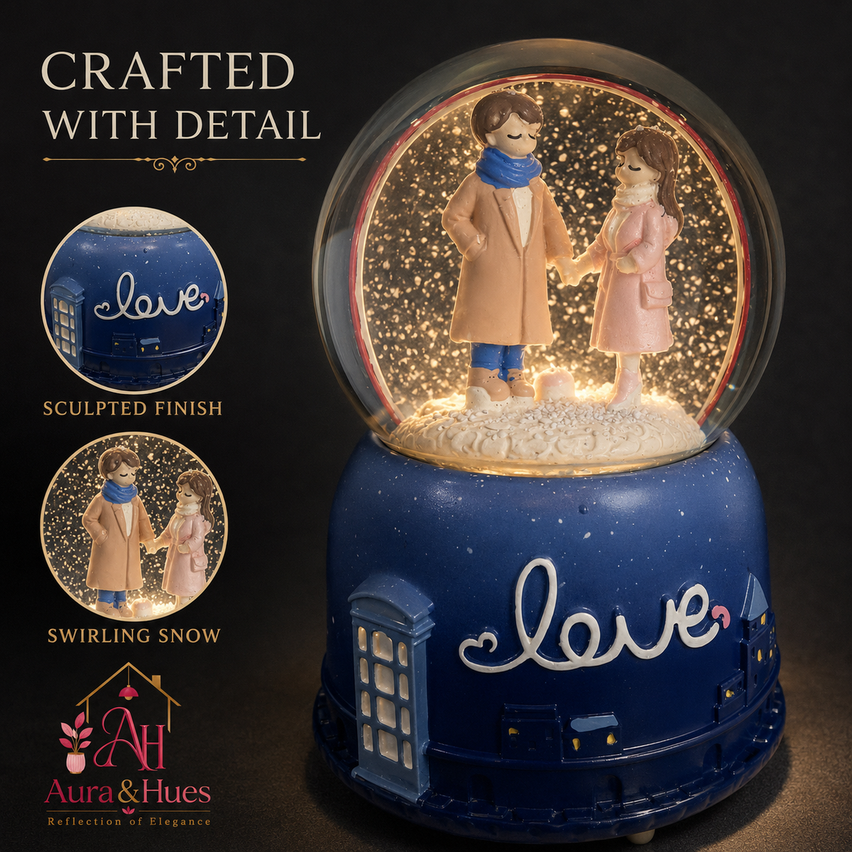 Couple Snow Globe LED illuminated swirling snow effect