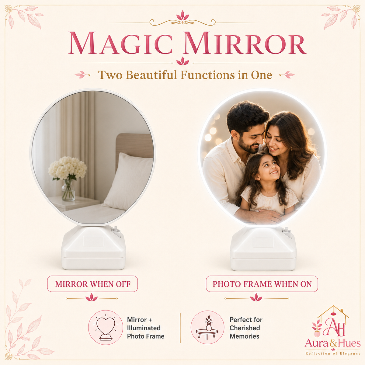 Round Magic Mirror – mirror when off, photo frame when on