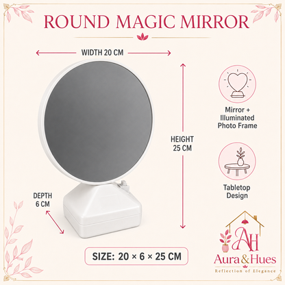 Round Magic Mirror – premium craftsmanship with clear mirror finish and bright photo illumination