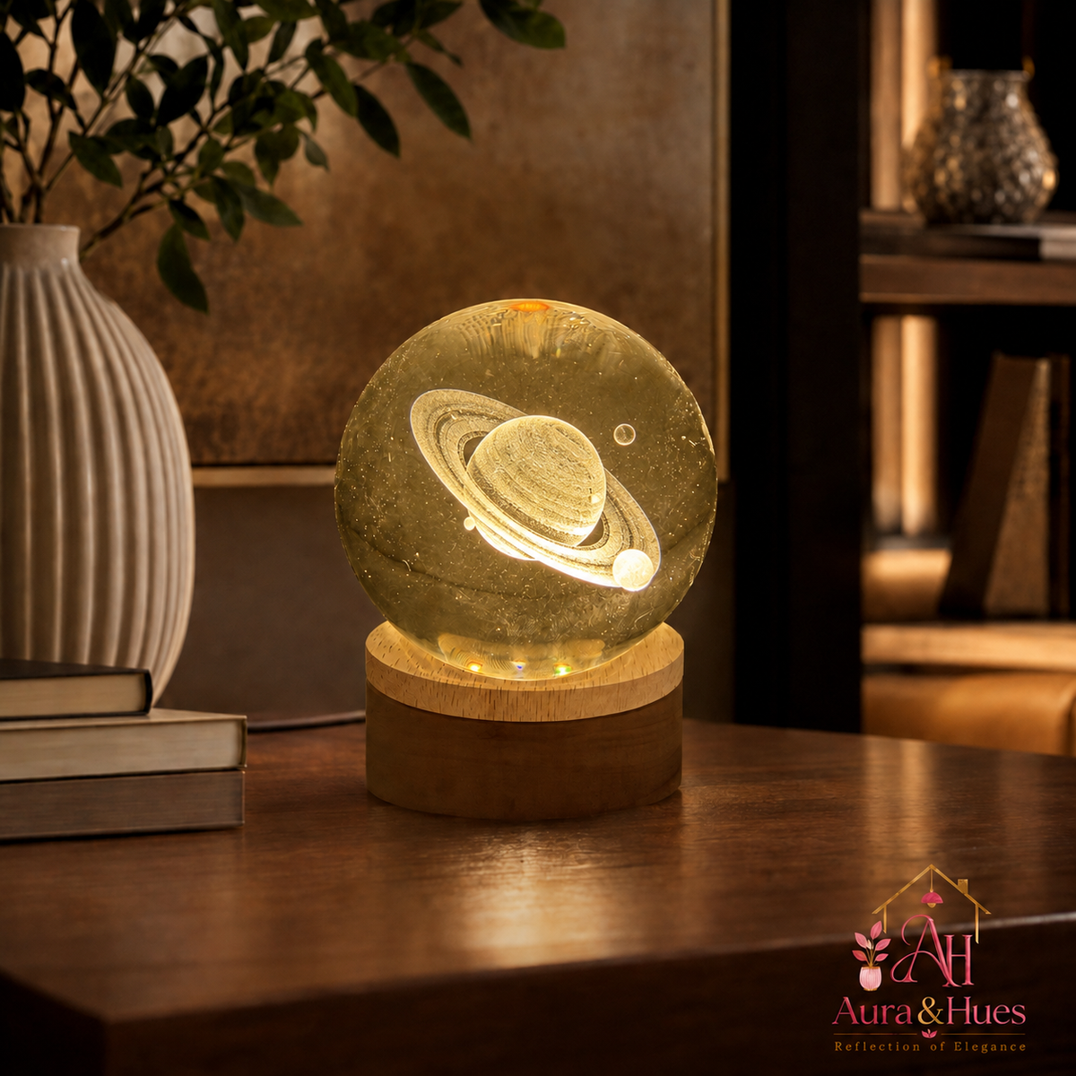 3D Saturn Crystal Globe on white background