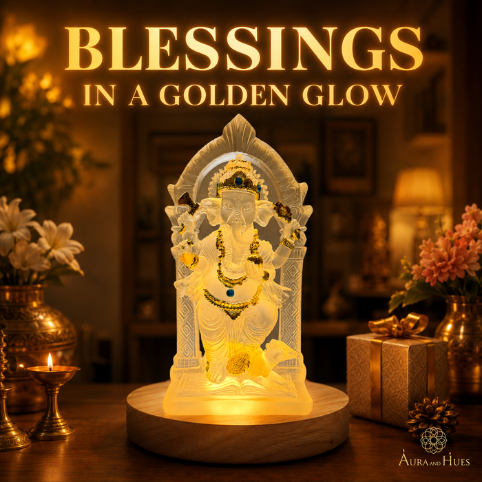 Ganesha with LED Light – Crystal Idol on Wooden Stand | AS-056