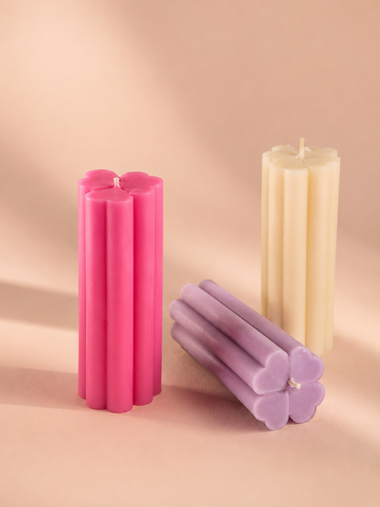 Heart Pillar Scented Candles, Set of 3 in Pink, Lavender & Cream, Sculpted Heart-Ribbed Design with Floral Fragrance for Home Décor, Anniversary & Festive Gifting