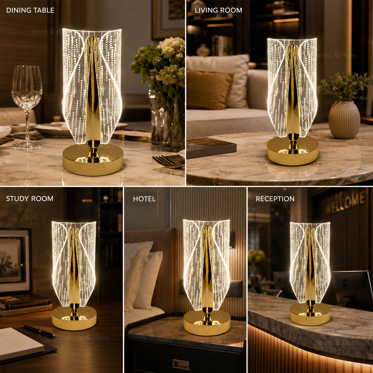 Crystal Table Lamp - White, Warm White, and Warm light modes