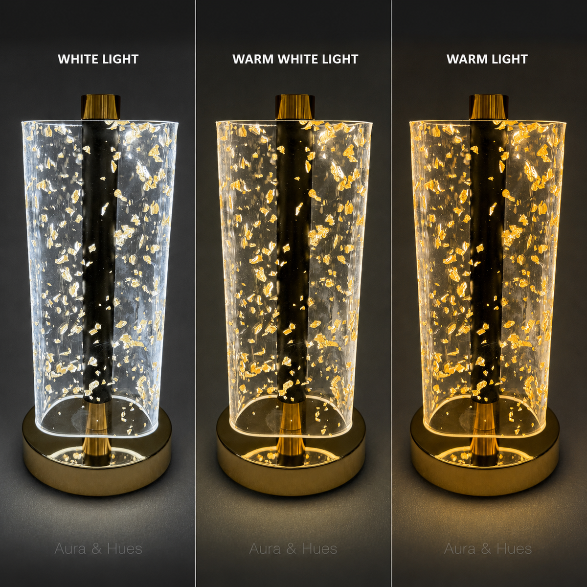 Table Lamp – rechargeable USB-C, switch on base, anti-slip pads, premium golden leafing