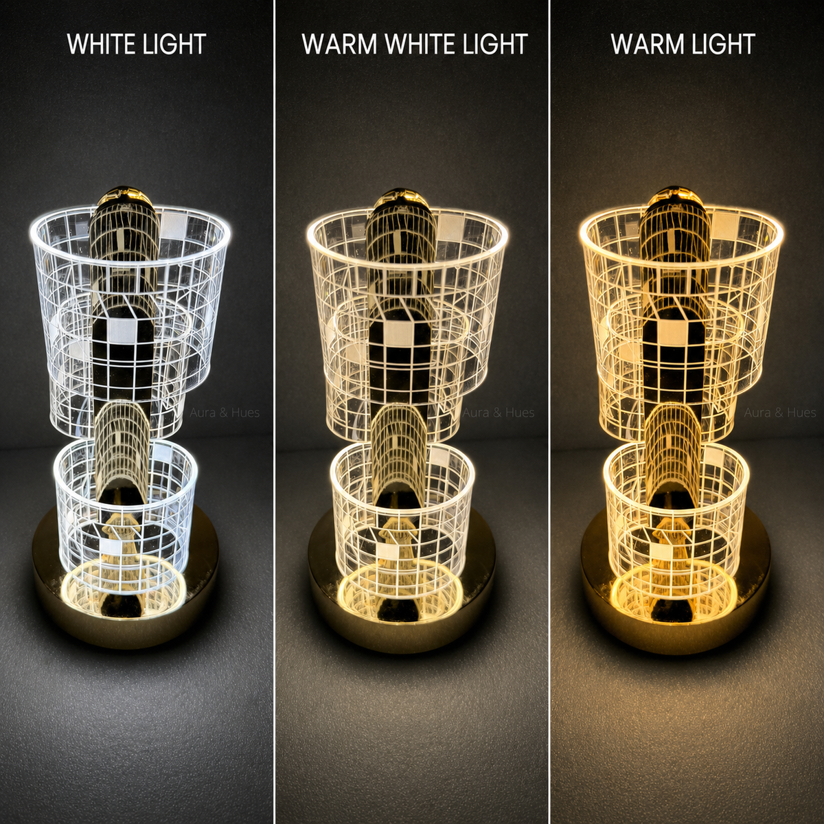 Double tier crystal wire table lamp with gold base on white background
