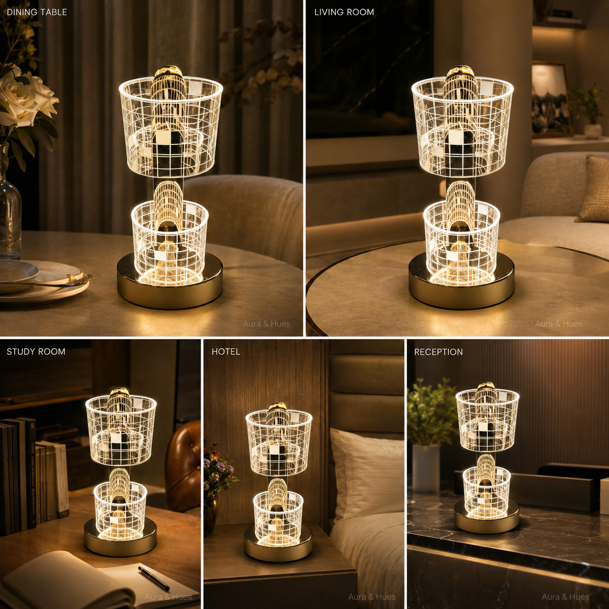 Rechargeable table lamp with USB charging port, switch on base, and anti-slippery pads