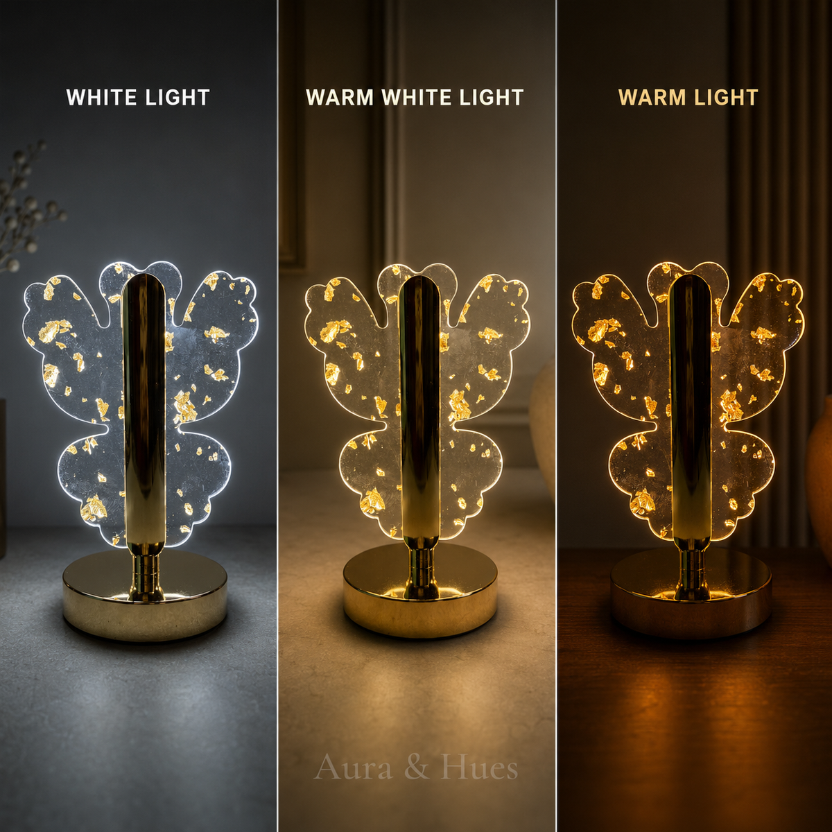Golden Butterfly Table Lamp – 3 Light Modes