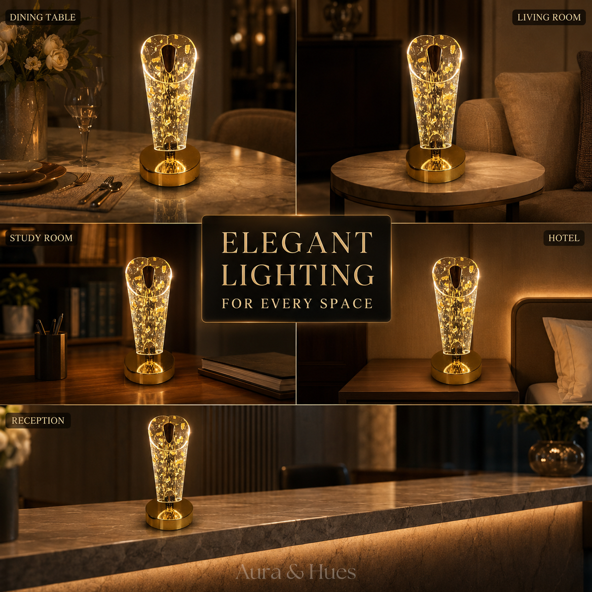 Gold Leaf Table Lamp – Lifestyle: Dining, Living, Study, Hotel, Reception